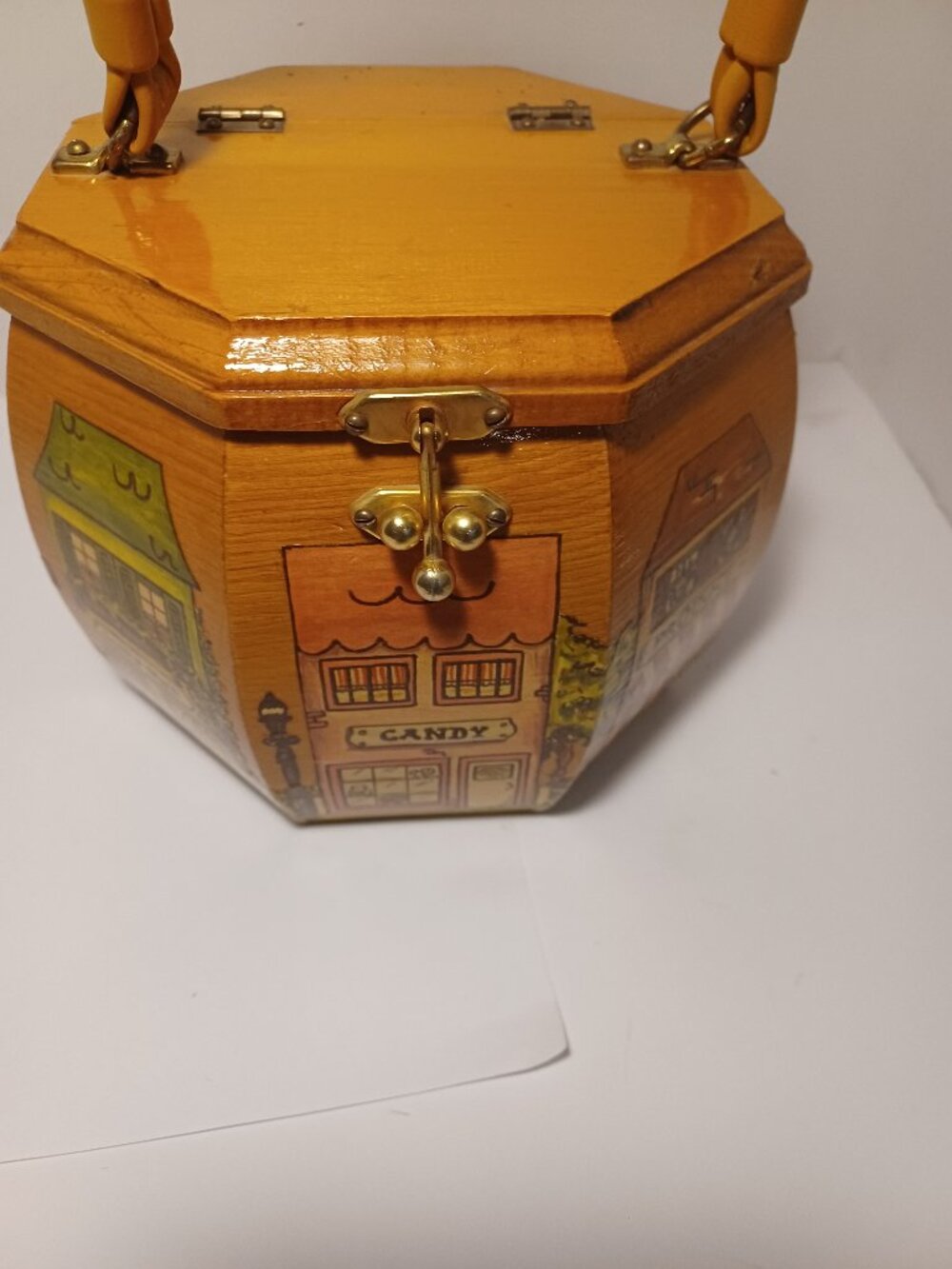 ***BLOW OUT SALE****Beautiful Wood Box Purse with Decoupage and Leather Handle - Picture 2 of 15
